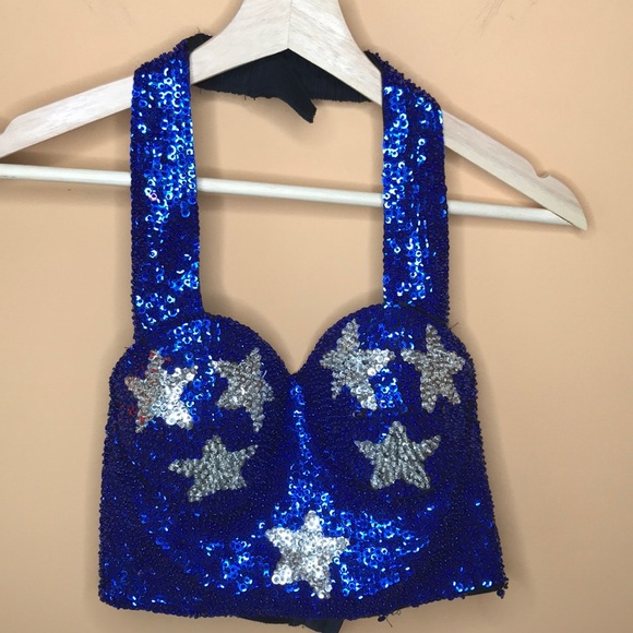 Vintage Sequin Halter Crop Top 4th of July